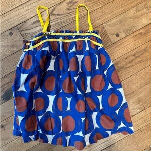 Boden Blue and Brown Ruched Polka Dot Shirt with Yellow Accents